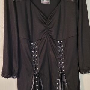 Chic Black Lace-Up Women's Blouse